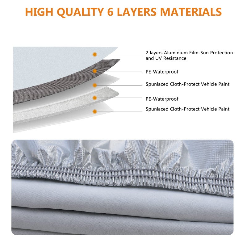 SEAZEN Car Cover 6 Layers, Waterproof SUV Car Cover with Zipper Door, Snowproof/UV Protection/Windproof, Universal Car Covers Breathable Fabric with Cotton (Length Up to 175") - Image 3